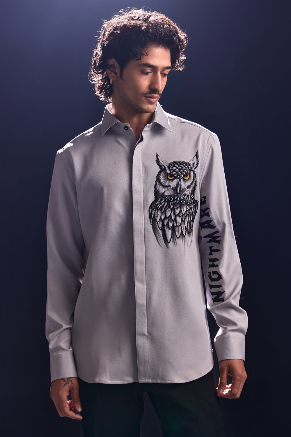 Owl Hand Painted Shirt with Handwork