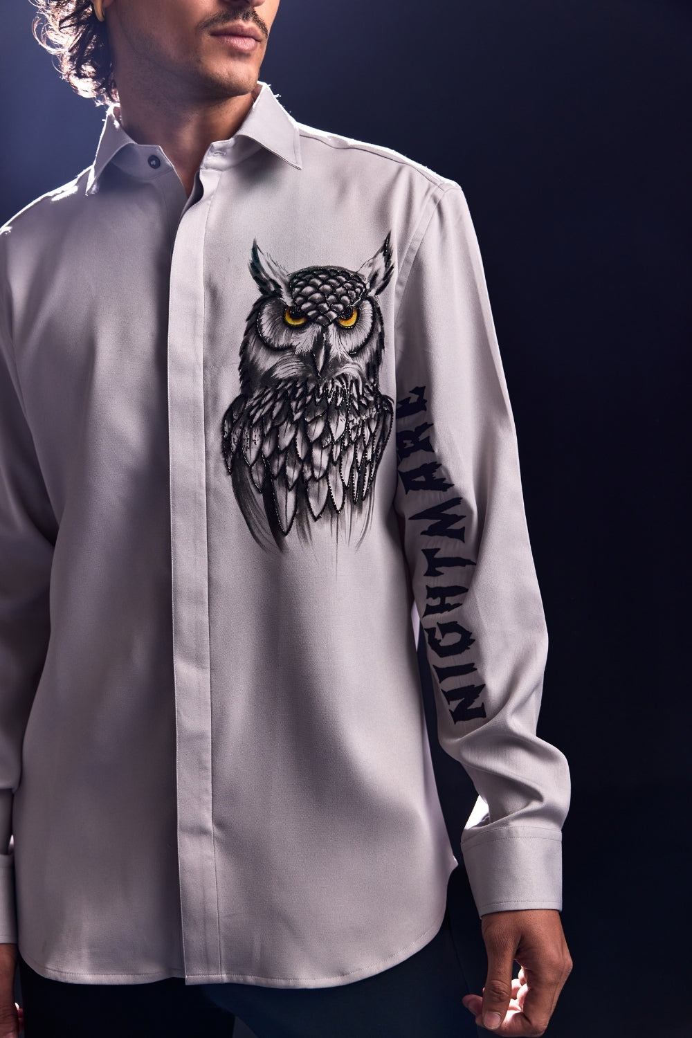 Owl Hand Painted Shirt with Handwork