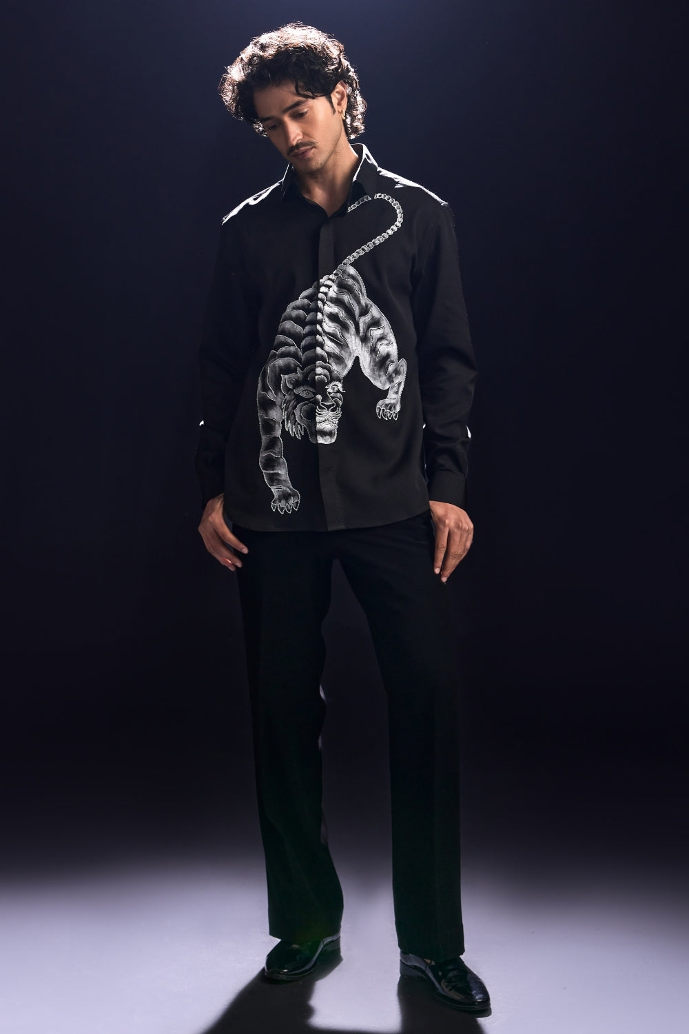 Black Tiger Embroidered Shirt