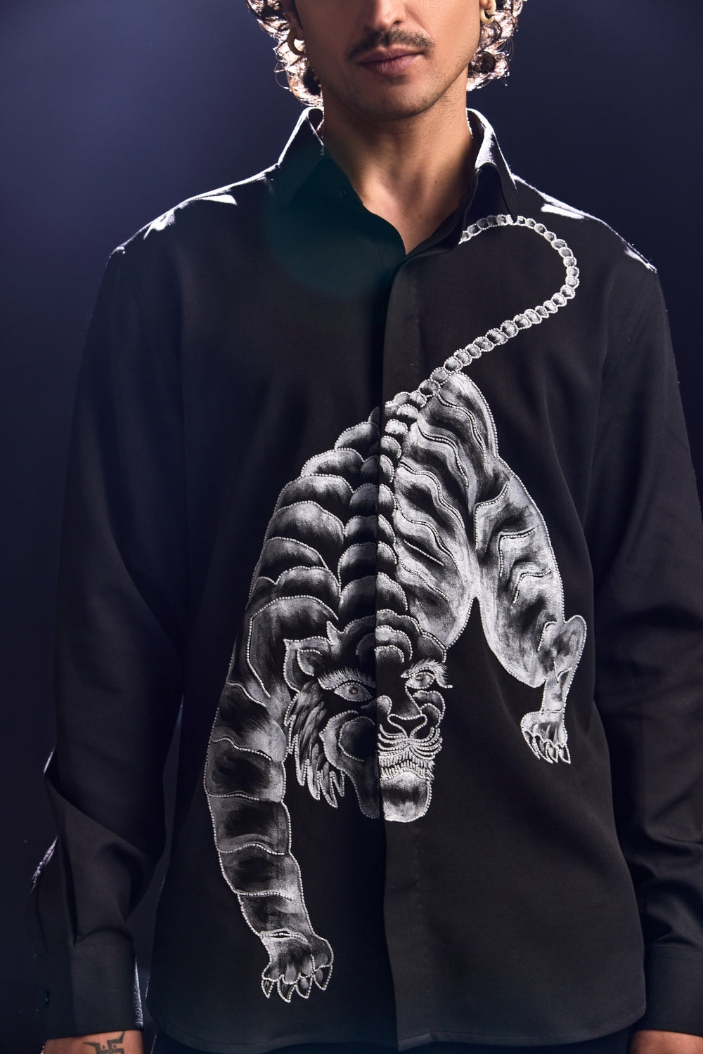 Black Tiger Embroidered Shirt