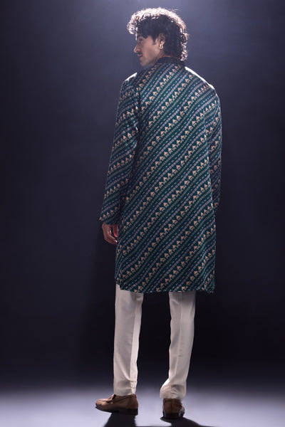 Modal Satin Printed Kurta with White Pants