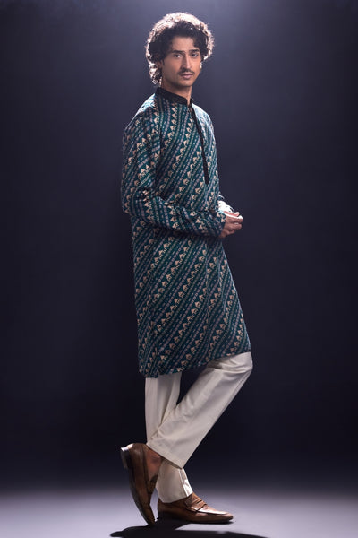 Modal Satin Printed Kurta with White Pants