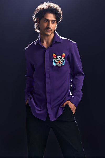 Purple Embroidery Motif Shirt