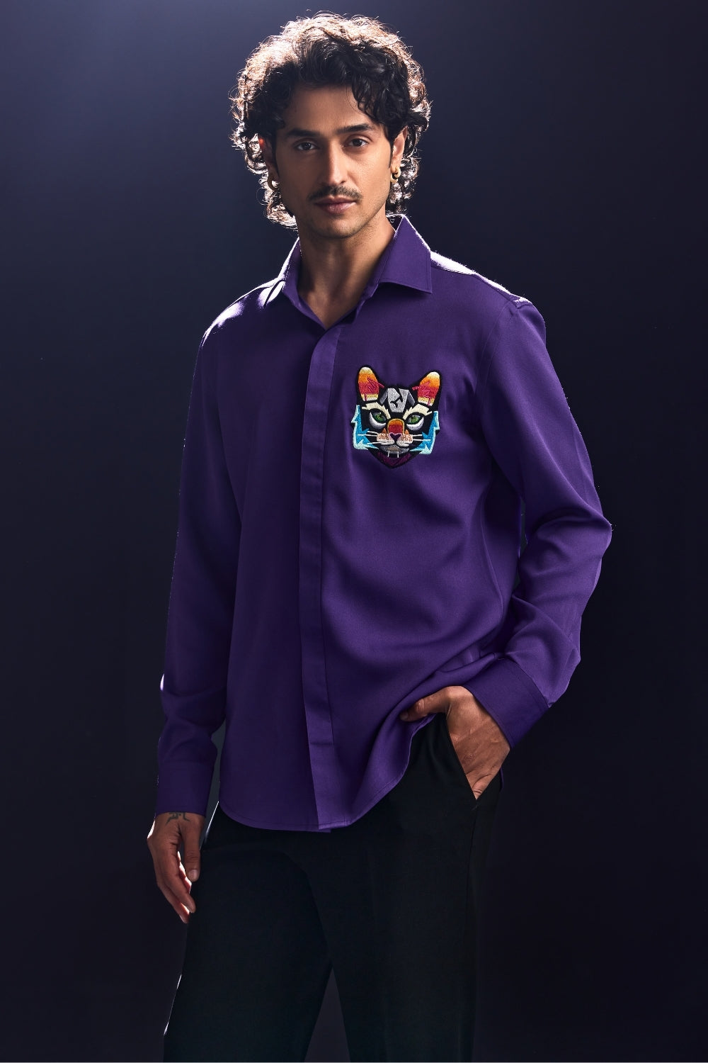 Purple Embroidery Motif Shirt