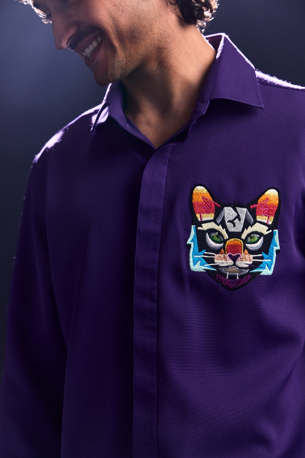 Purple Embroidery Motif Shirt