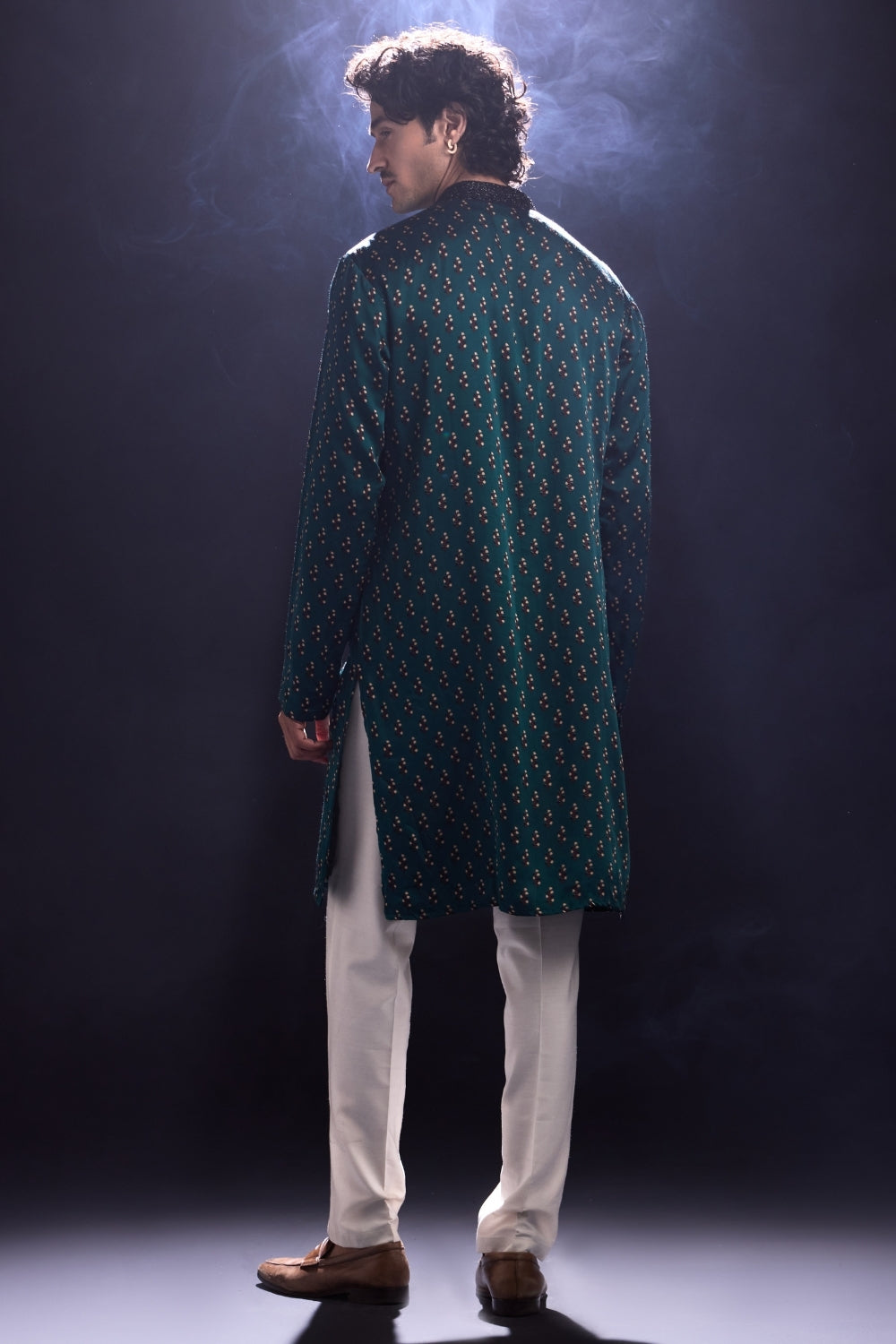 Modal Satin Printed Kurta with White Pants