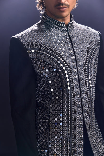 Embellished Mirror Work and Embroidered Cocktail Jodhouri Jacket with Pants