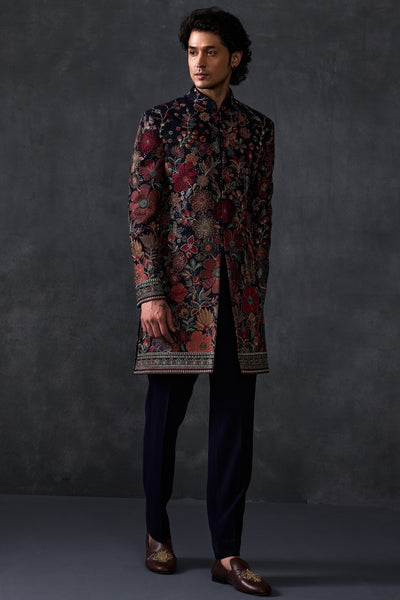 Floral Embellished Indowestern With Navy Trousers