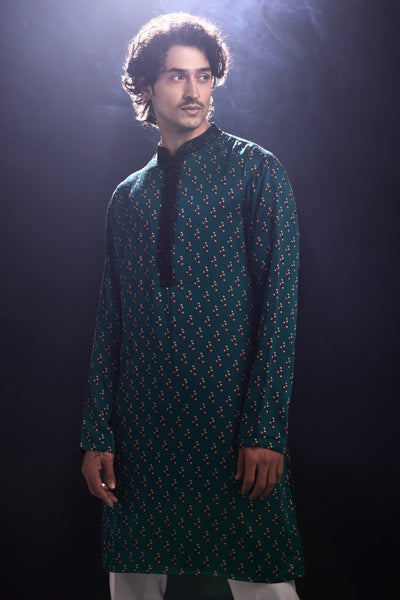 Modal Satin Printed Kurta with White Pants