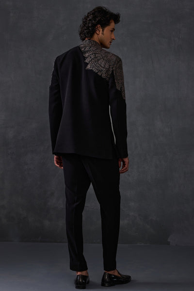 Black Embroidery Bandhgala With Trousers