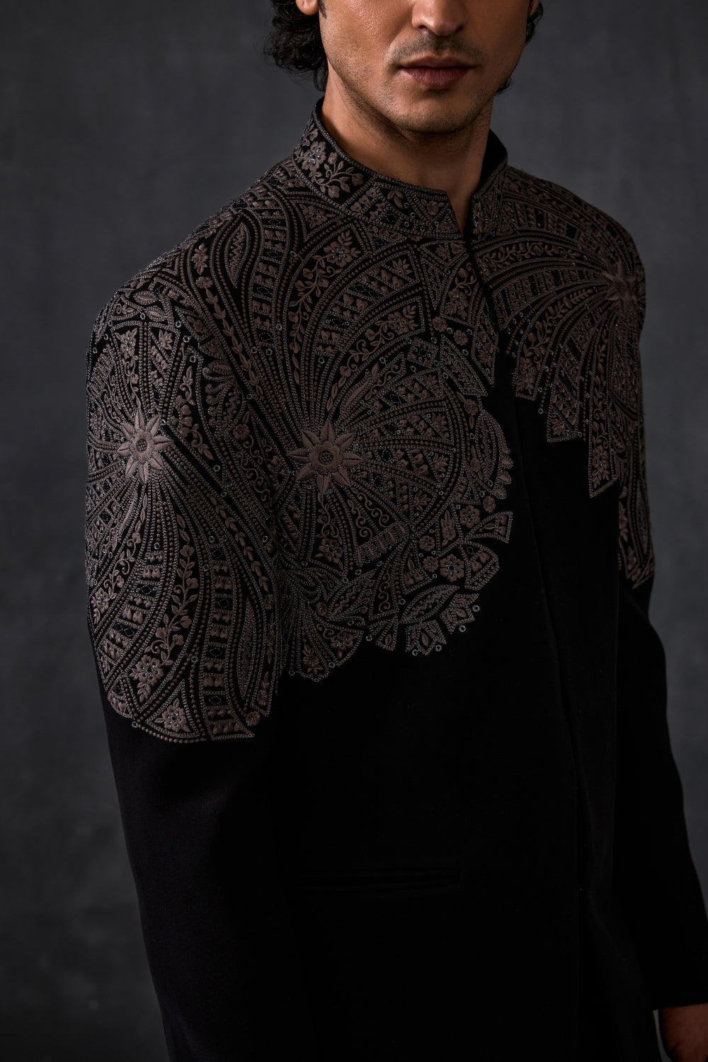 Black Embroidery Bandhgala With Trousers