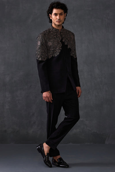 Black Embroidery Bandhgala With Trousers