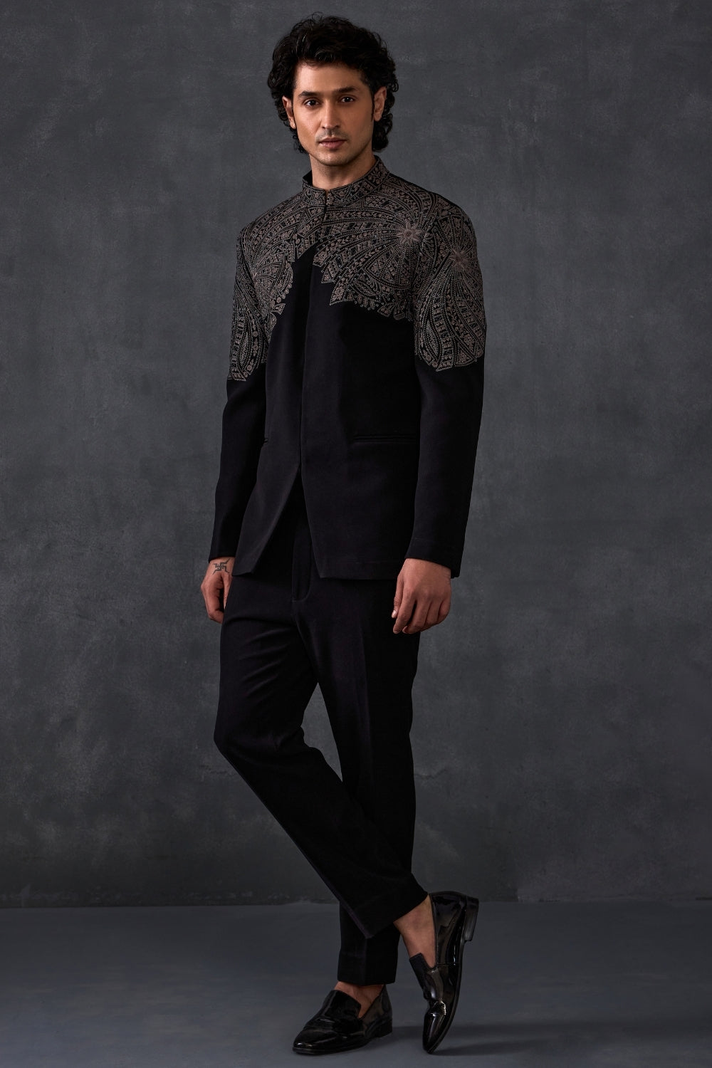 Black Embroidery Bandhgala With Trousers