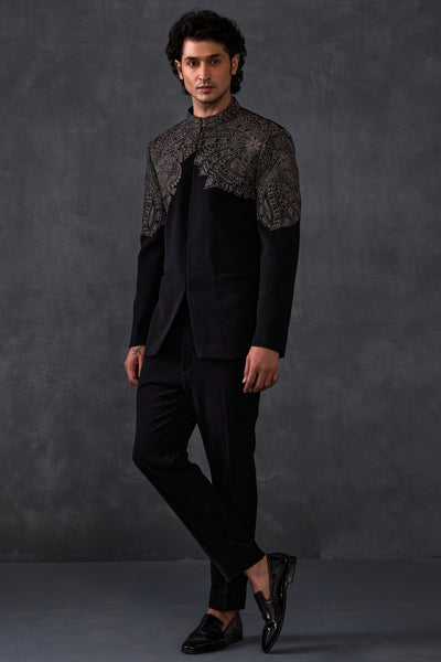 Black Embroidery Bandhgala With Trousers