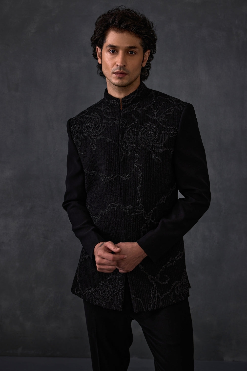 Black Embroidery Bandhgala With Trousers