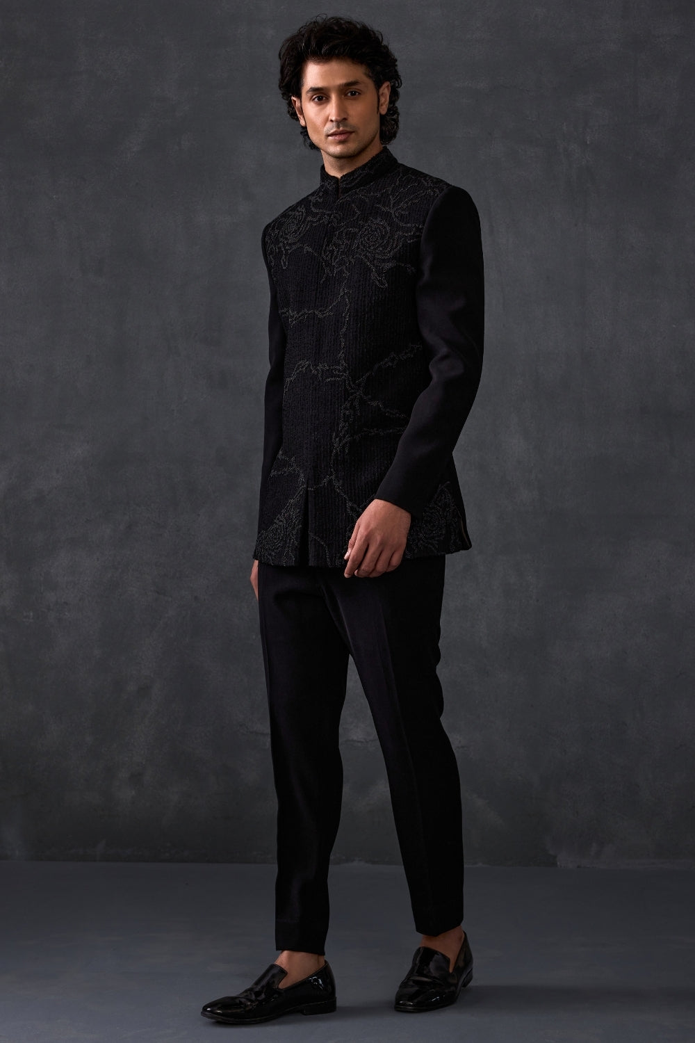 Black Embroidery Bandhgala With Trousers