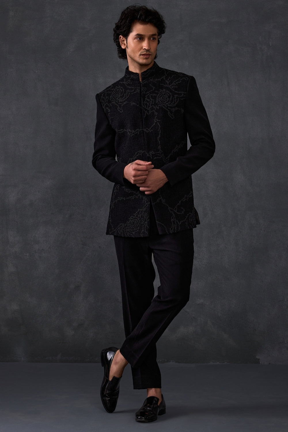 Black Embroidery Bandhgala With Trousers