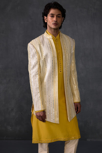 Haldi Yellow Mirror Work Indowestern With Trousers