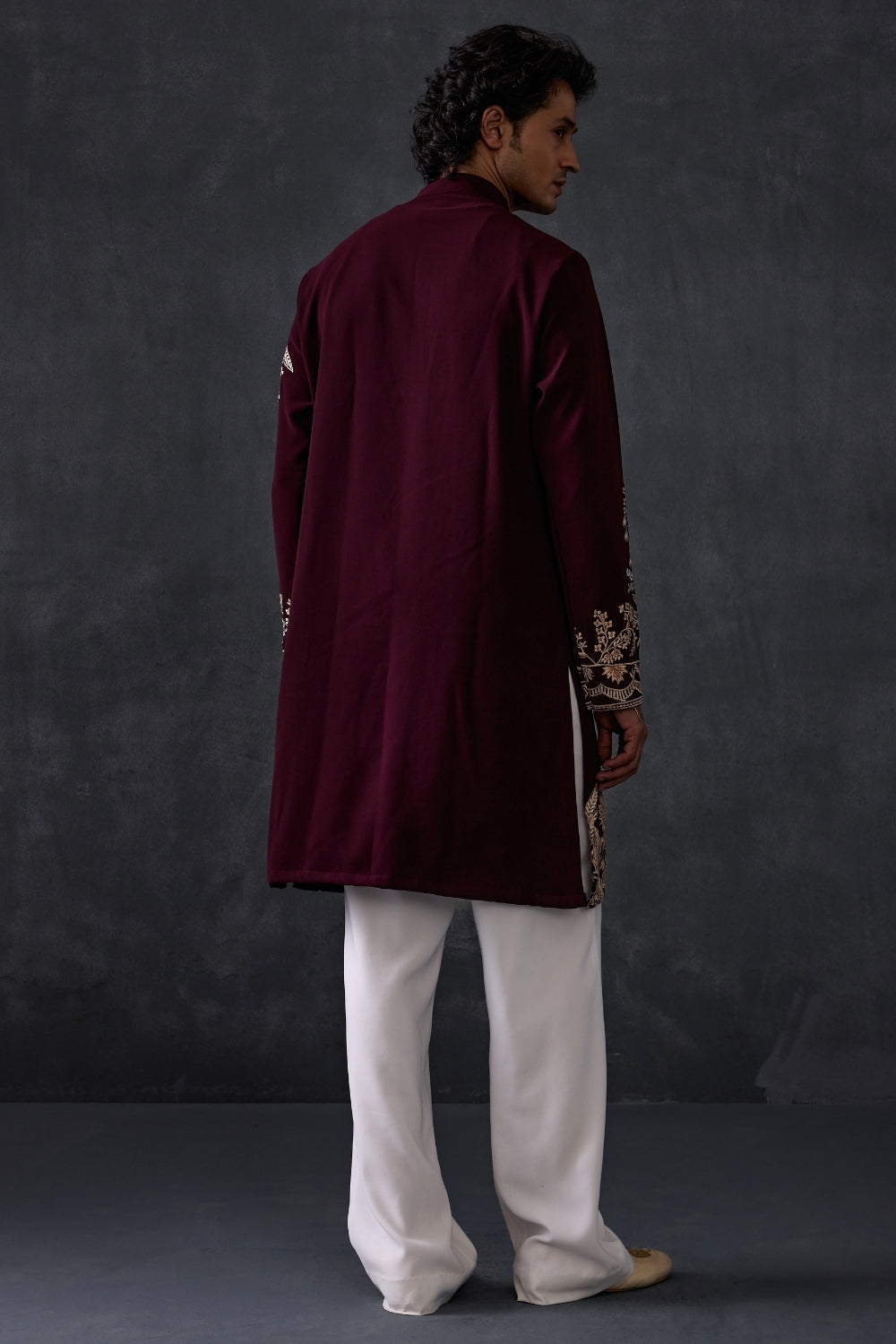 Wine Embroidered Kurta And Trousers