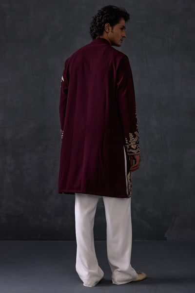 Wine Embroidered Kurta And Trousers