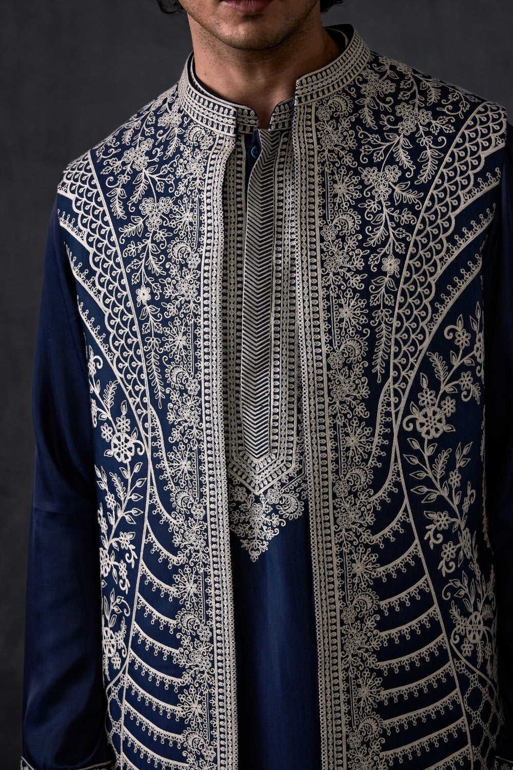 Navy Blue Jacket And Kurta Set