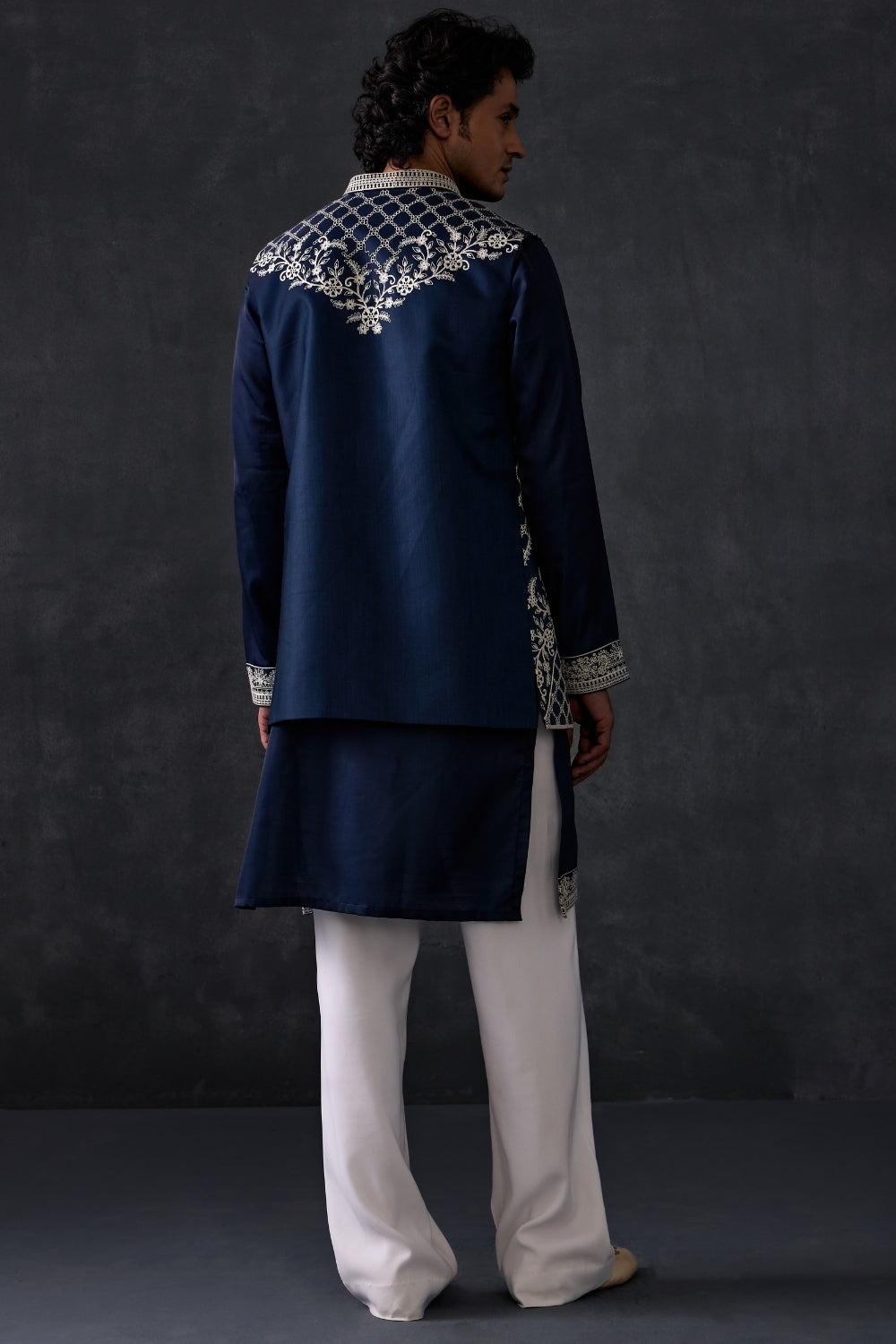 Navy Blue Jacket And Kurta Set