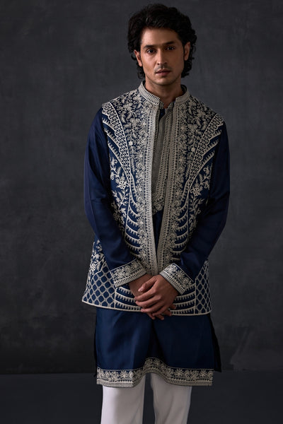 Navy Blue Jacket And Kurta Set