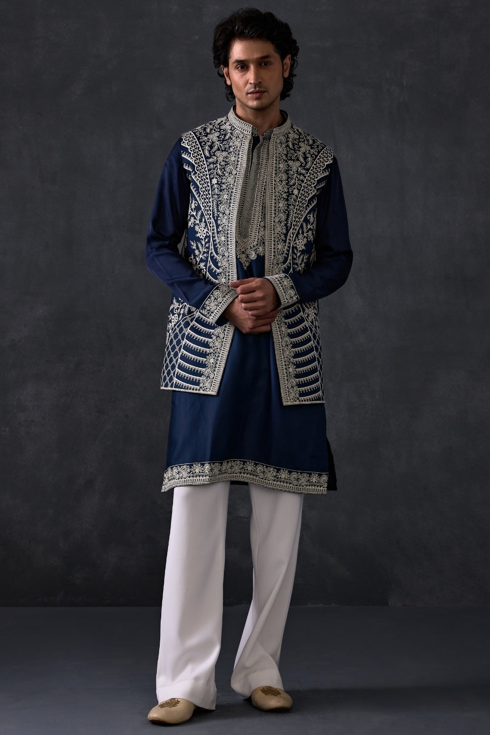 Navy Blue Jacket And Kurta Set