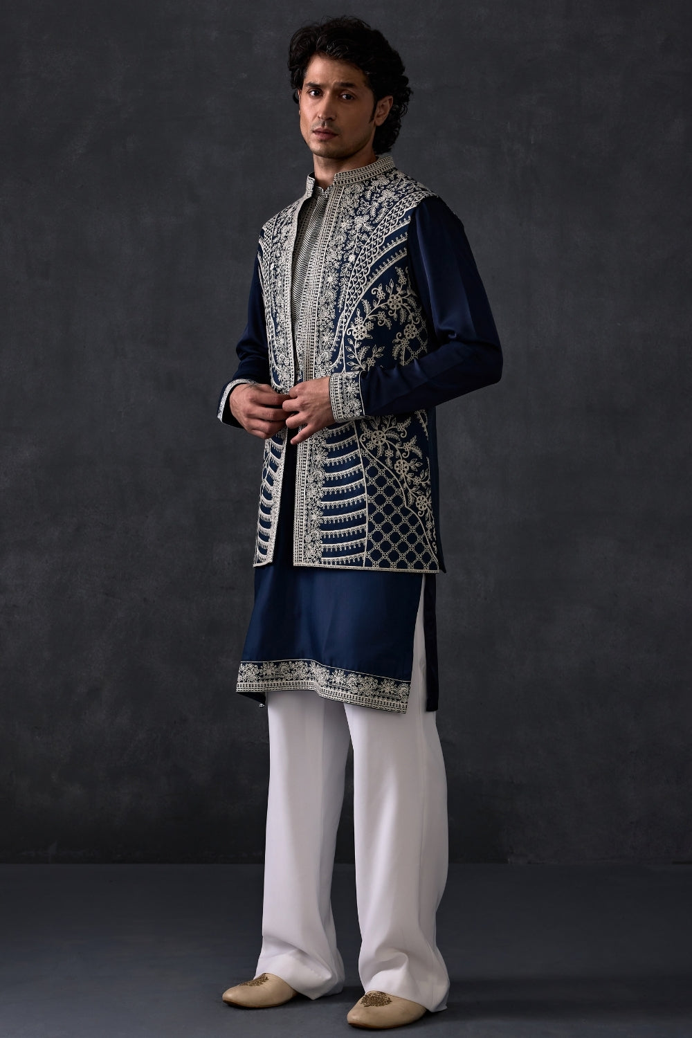 Navy Blue Jacket And Kurta Set