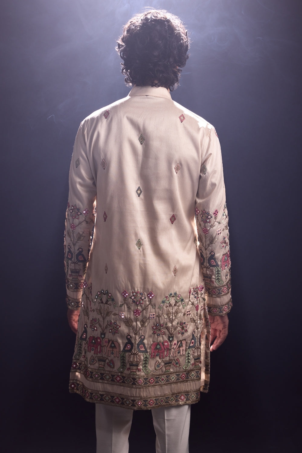 Beige Kurta with Embroidery and Pants