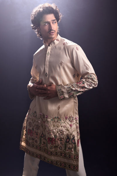 Beige Kurta with Embroidery and Pants