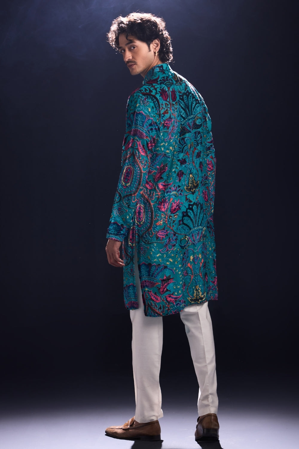 Blue Kurta with Applique Work and White Pants