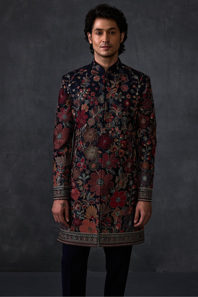 Floral Embellished Indowestern With Navy Trousers