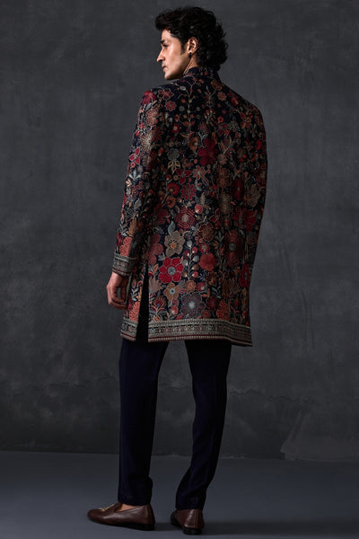 Floral Embellished Indowestern With Navy Trousers