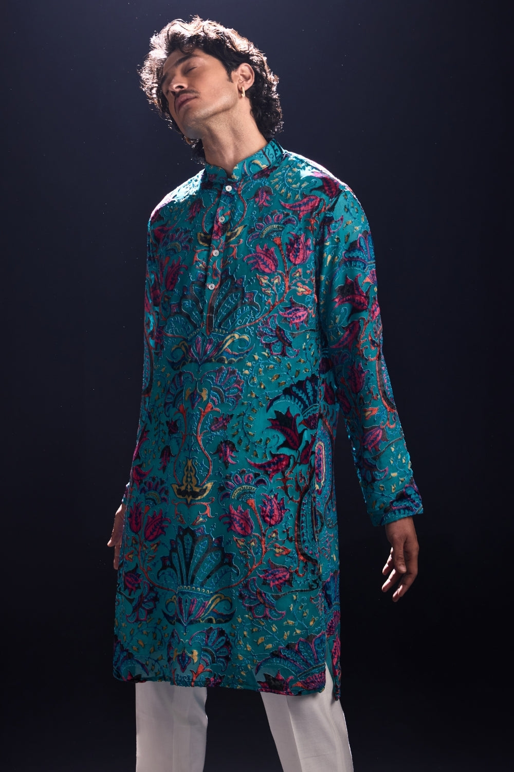 Blue Kurta with Applique Work and White Pants