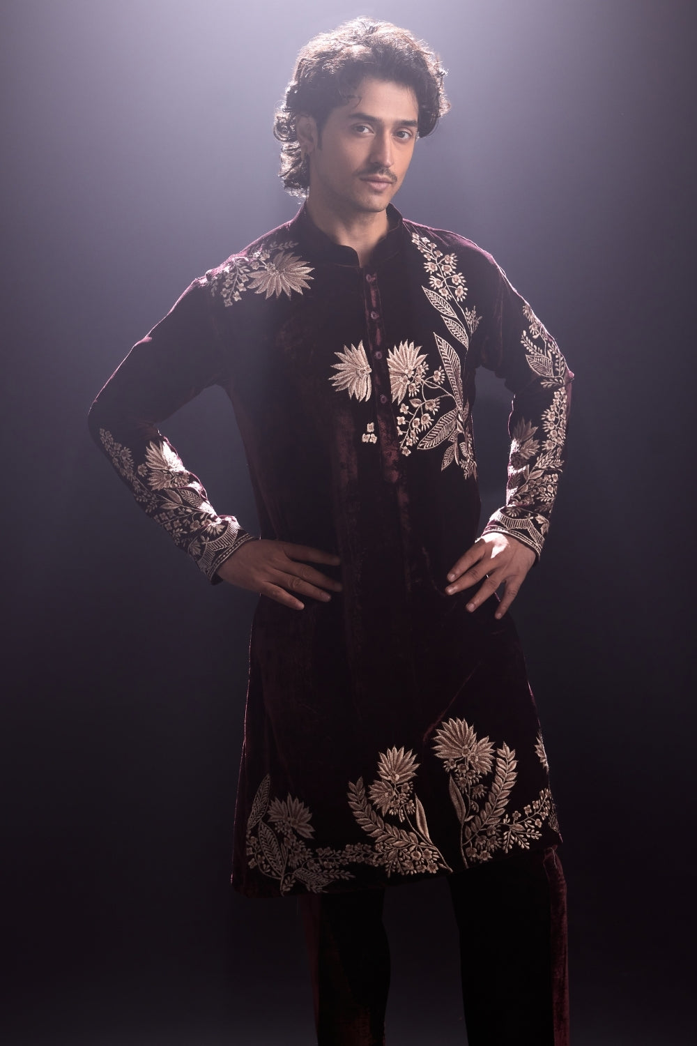 Wine Velvet Kurta and Pants