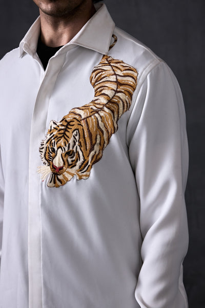 White Tiger Embroidery Shirt