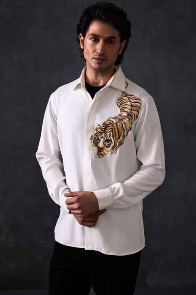 White Tiger Embroidery Shirt