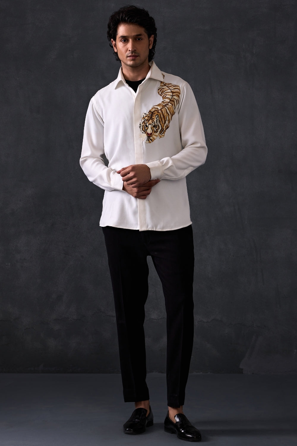 White Tiger Embroidery Shirt