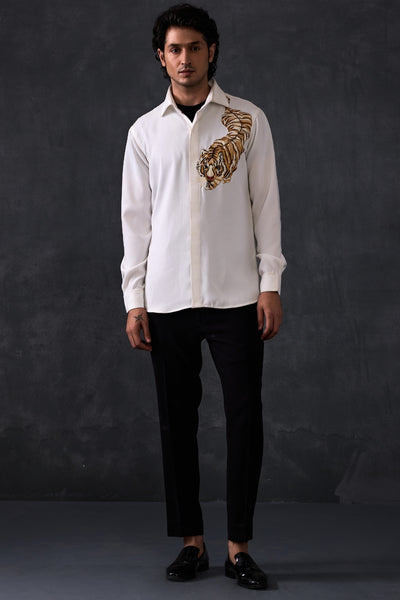 White Tiger Embroidery Shirt