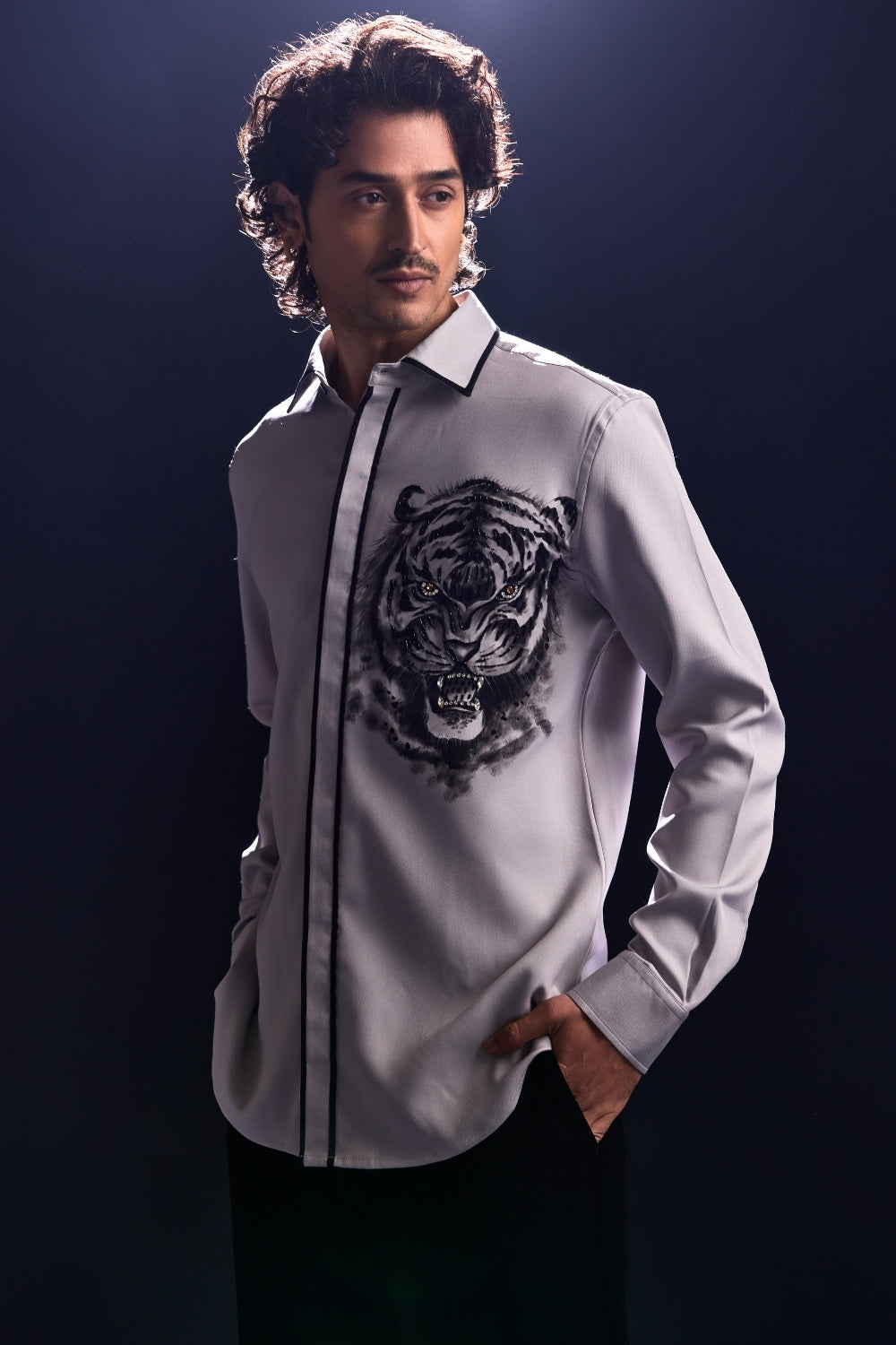 Tiger Hand Painted Shirt with Detailing