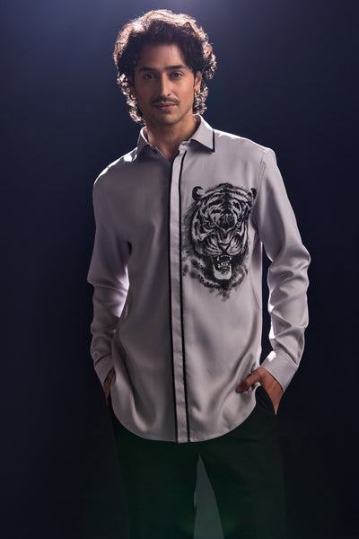 Tiger Hand Painted Shirt with Detailing