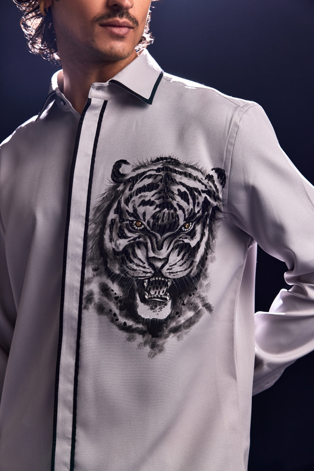 Tiger Hand Painted Shirt with Detailing