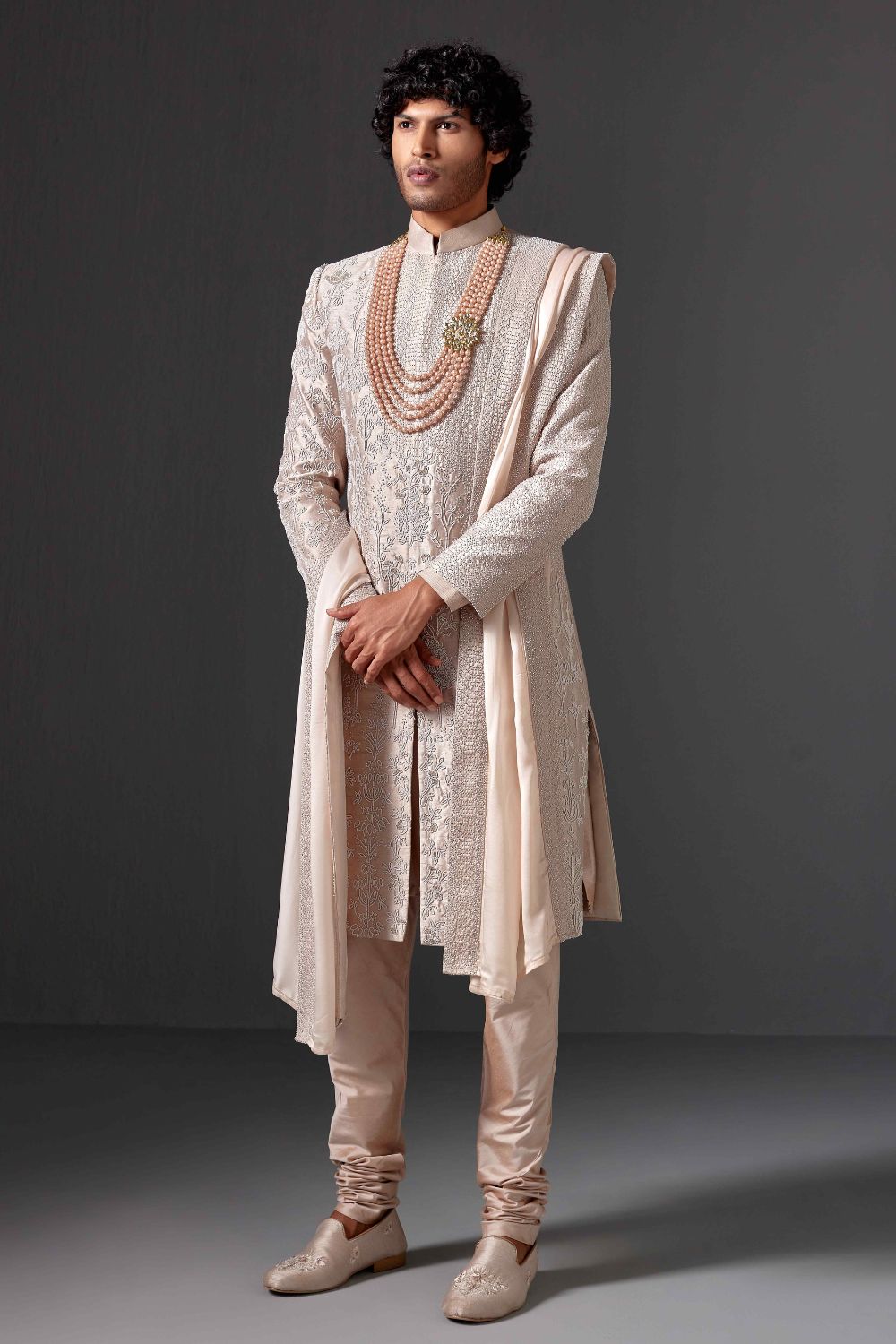 Darsh Pearl Work Raw Silk Sherwani