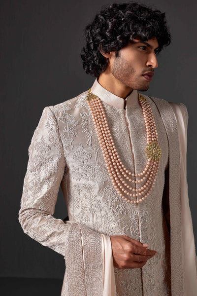 Darsh Pearl Work Raw Silk Sherwani