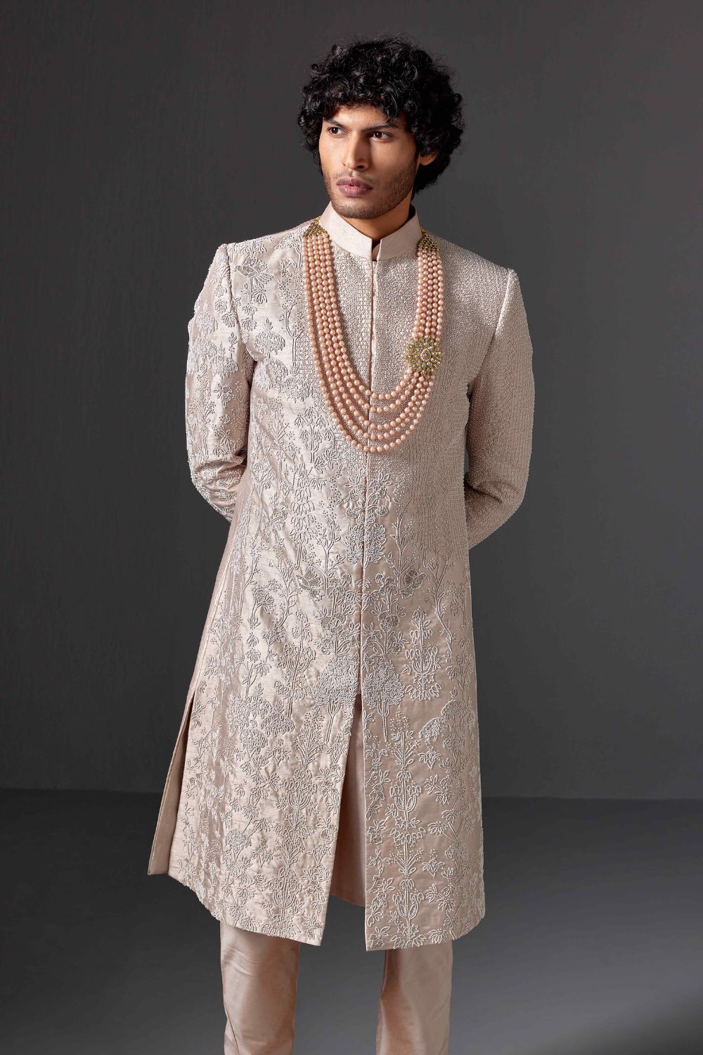 Darsh Pearl Work Raw Silk Sherwani