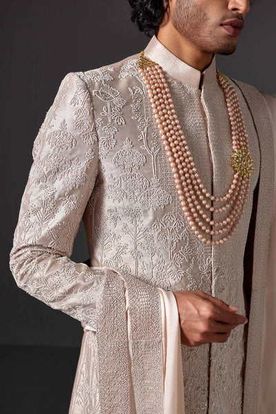 Darsh Pearl Work Raw Silk Sherwani