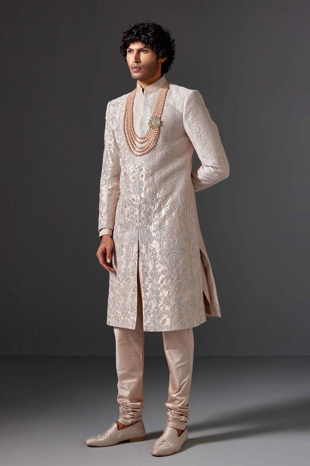 Darsh Pearl Work Raw Silk Sherwani