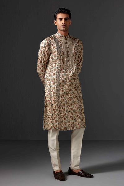 Varun Mirror Work & Pintuck Mustard Kurta Set