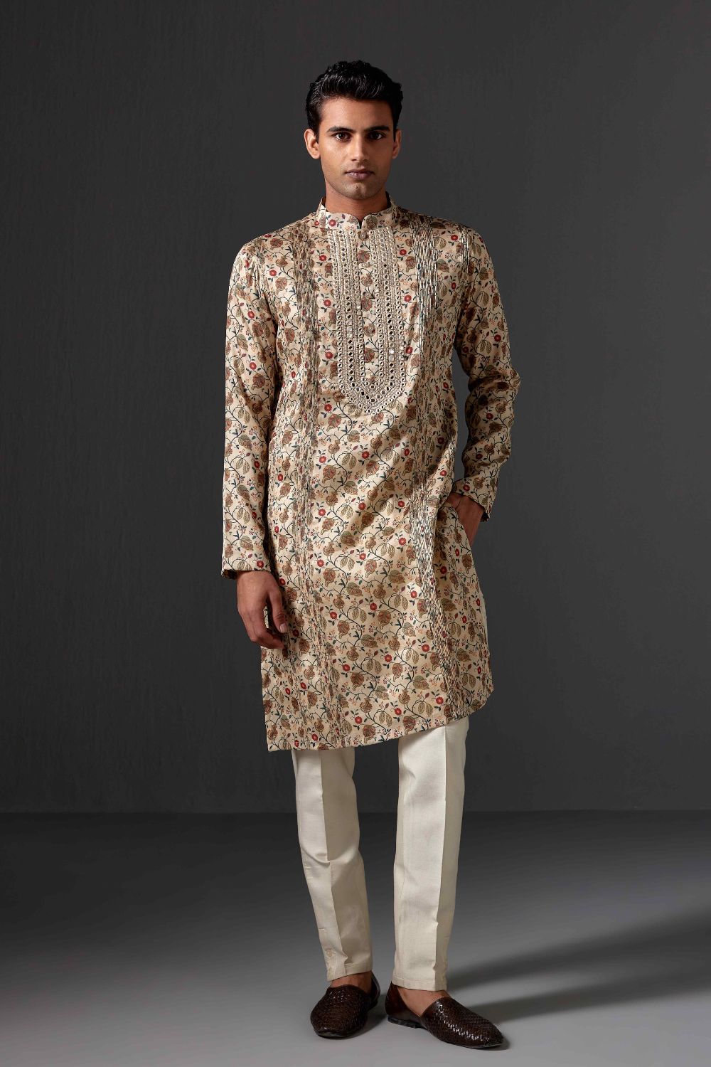 Varun Mirror Work & Pintuck Mustard Kurta Set